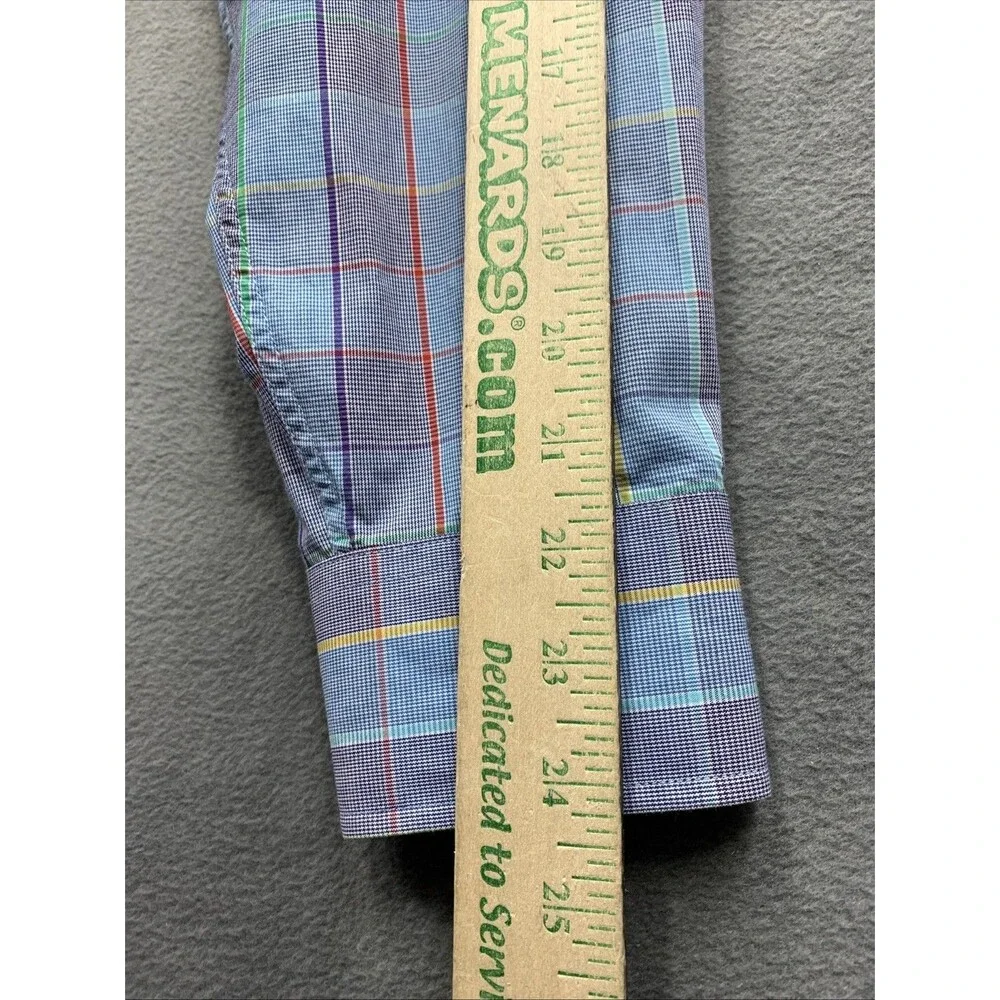 Alan Flusser Men's Multicolor Plaid Button Down Shirt Long Sleeve Large Cotton